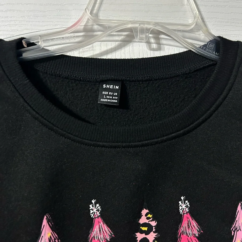 SHEIN Black Sweatshirt with Pink Graphic Trees - Picture 2 of 3